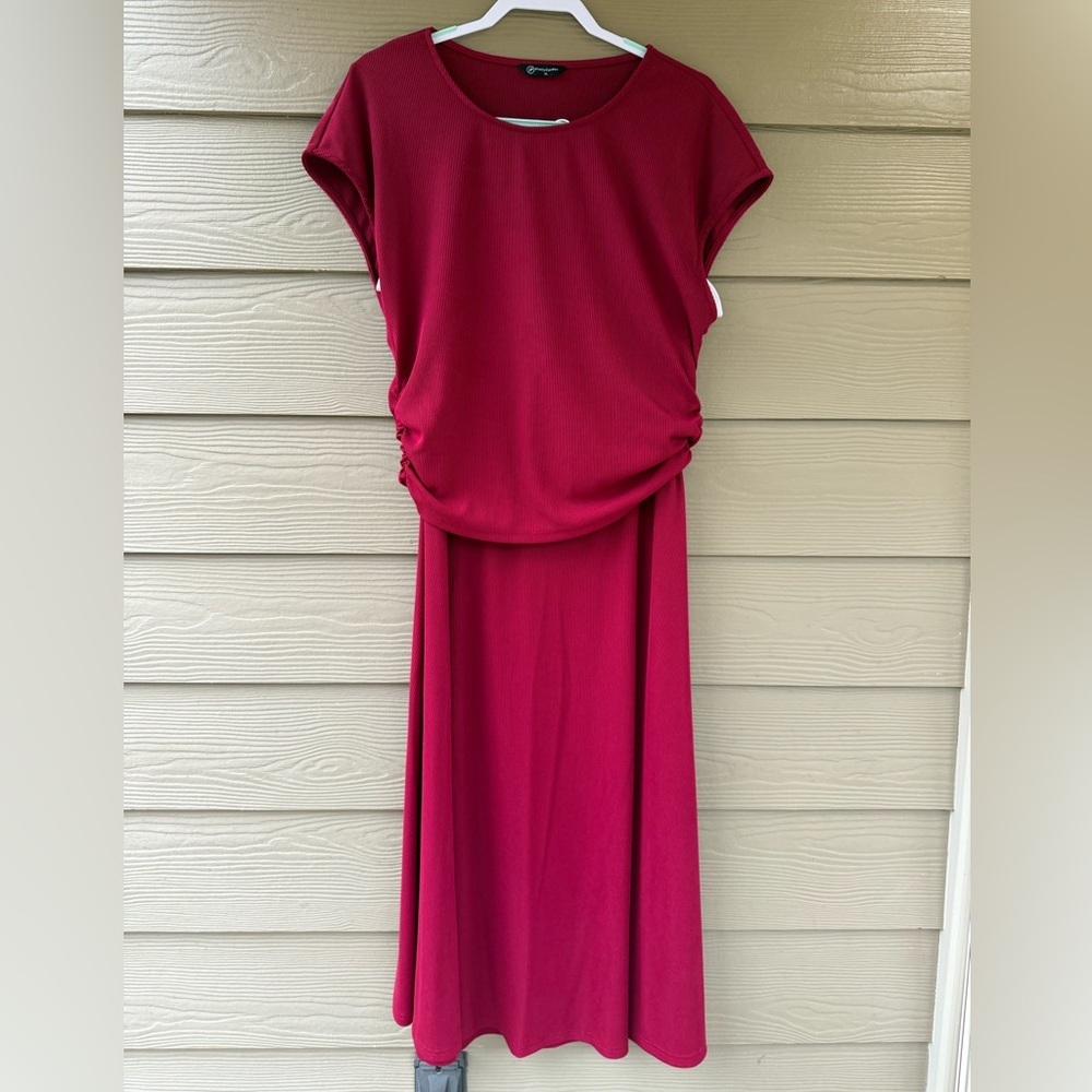 PRETTYGARDEN Red Crewneck Casual Knit Top & Midi Skirt Set 2pc Size XL - Picture 10 of 11